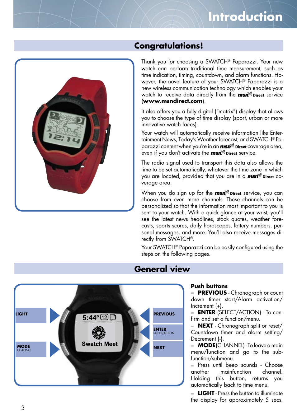 Introduction, General view | Swatch Paparazzi NONE User Manual | Page 3 / 27