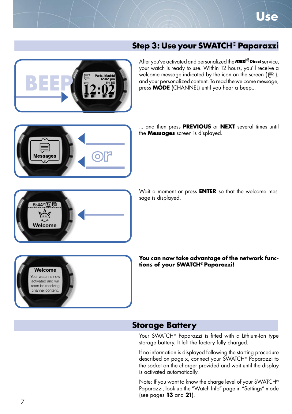 Step 3: use your swatch, Paparazzi, Storage battery | Swatch Paparazzi NONE User Manual | Page 7 / 27