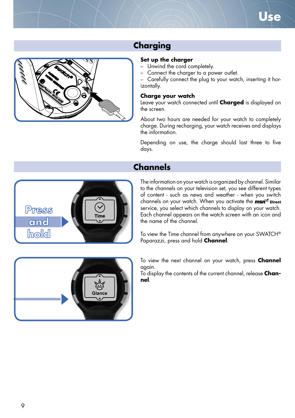 Charging, Channels | Swatch Paparazzi NONE User Manual | Page 9 / 27