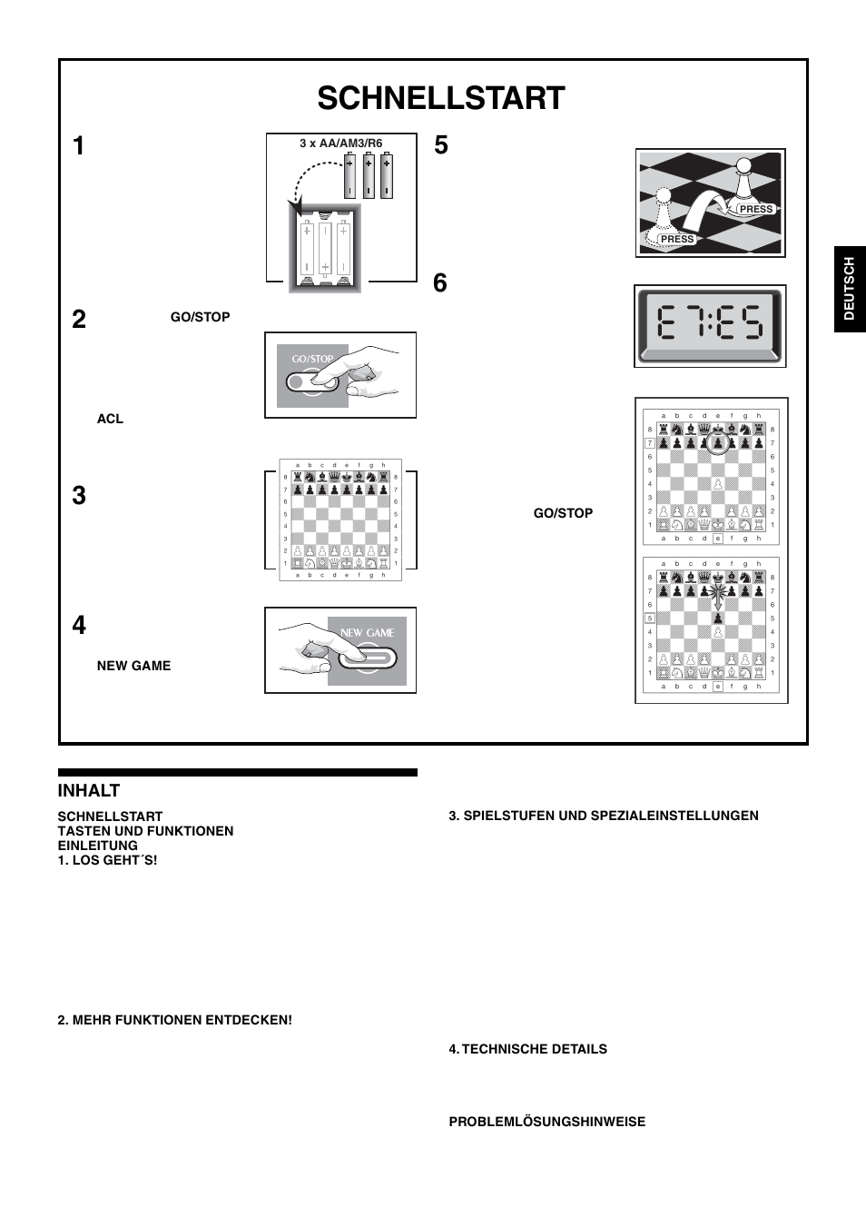 Schnellstart, Inhalt | Saitek Mephisto Talking Chess Trainer User Manual | Page 11 / 30