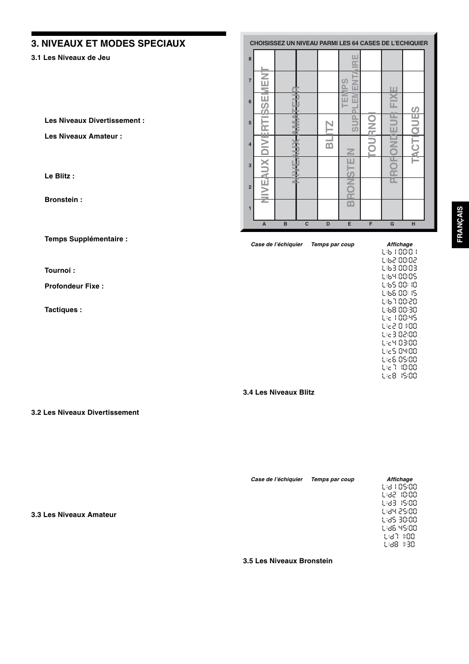 Tournoi pr ofondeur fixe ta ctiq ues, Niveaux et modes speciaux | Saitek Mephisto Talking Chess Trainer User Manual | Page 25 / 30