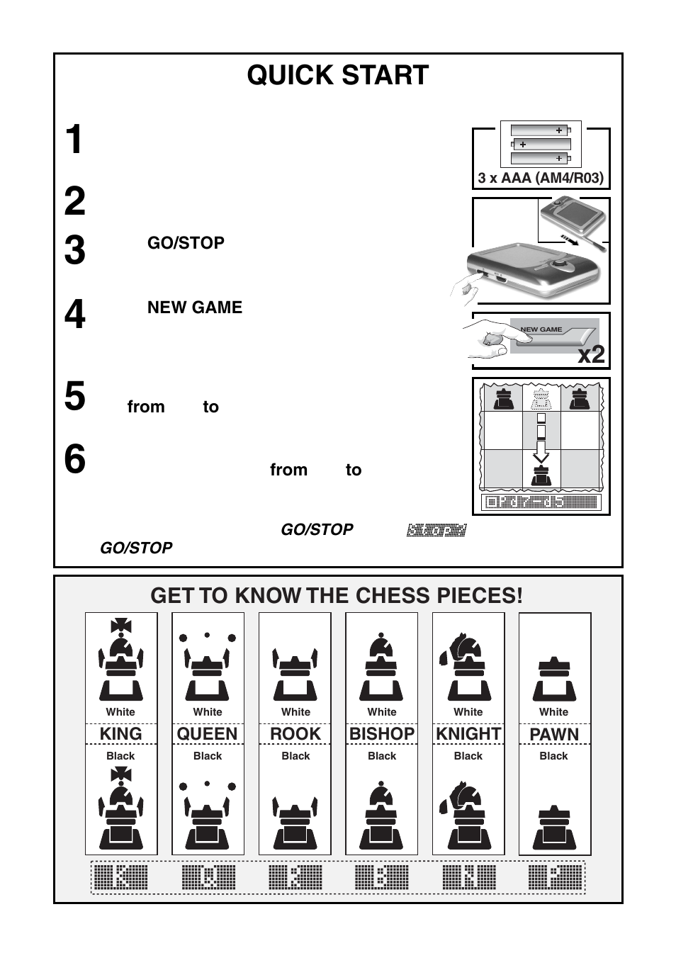K` q` r` b` n` p, Quick start | Saitek Mephisto Maestro Travel Chess Computer User Manual | Page 2 / 209