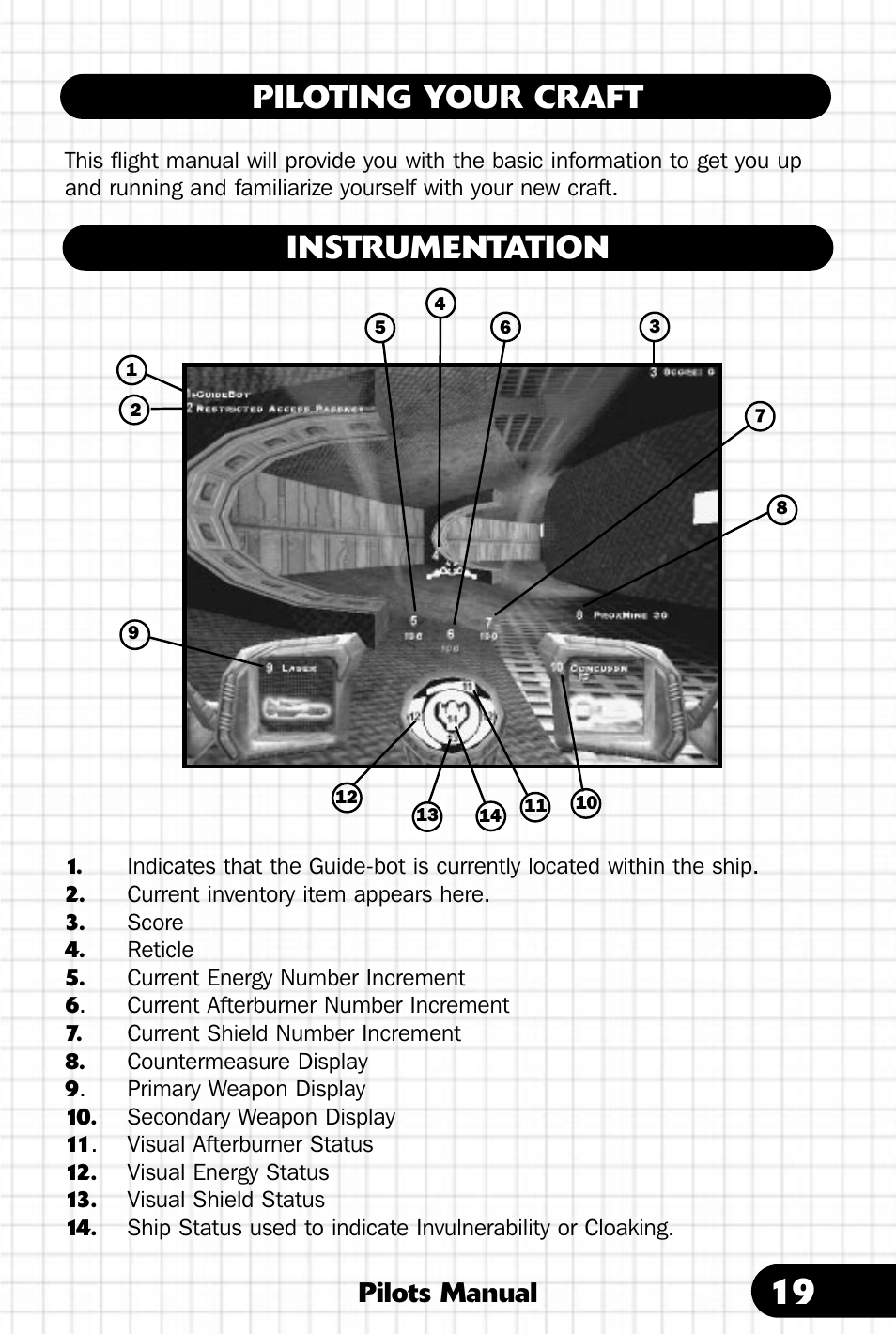 Piloting your craft, Instrumentation, Pilots manual | Saitek III User Manual | Page 20 / 66