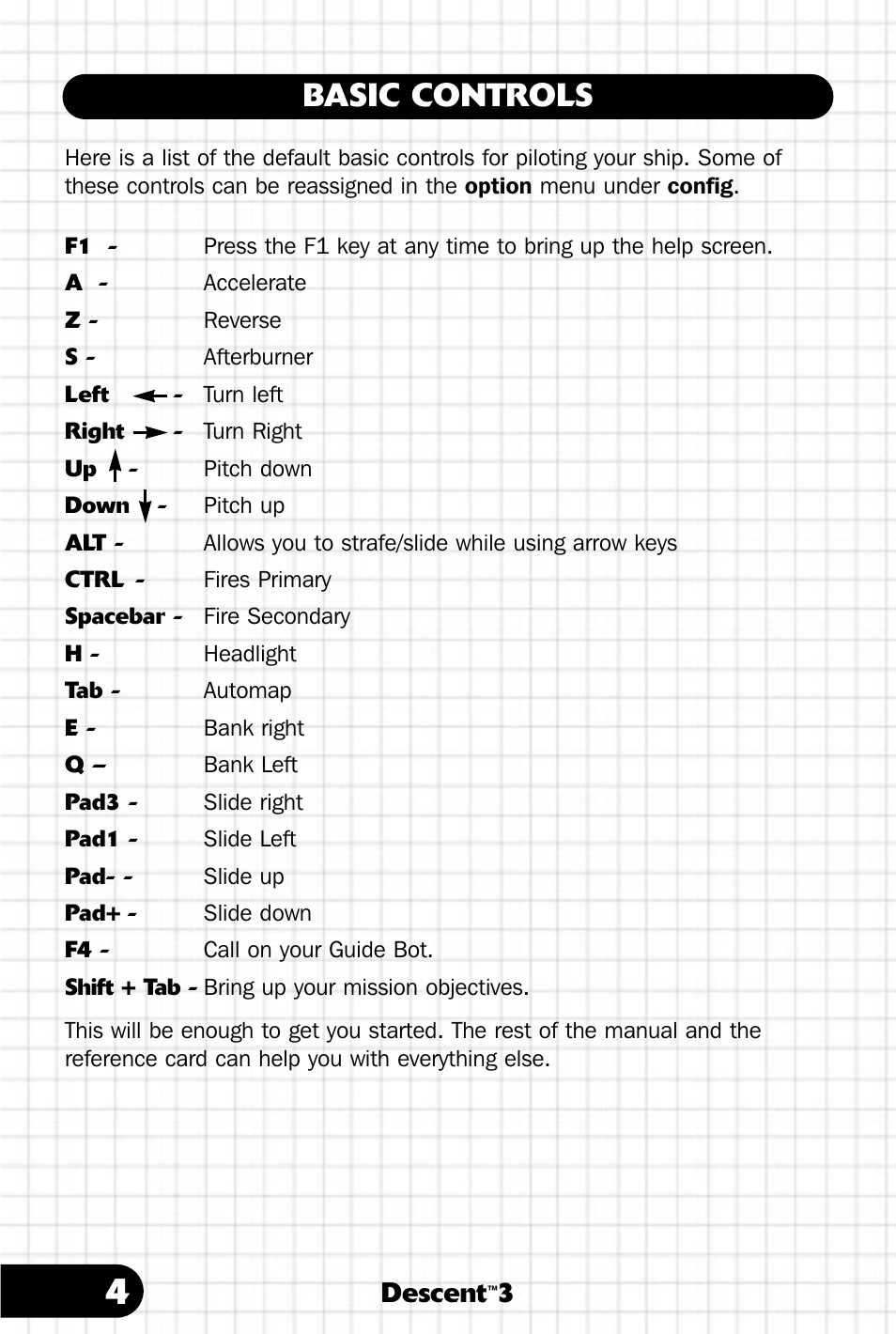 Basic controls, Descent | Saitek III User Manual | Page 5 / 66