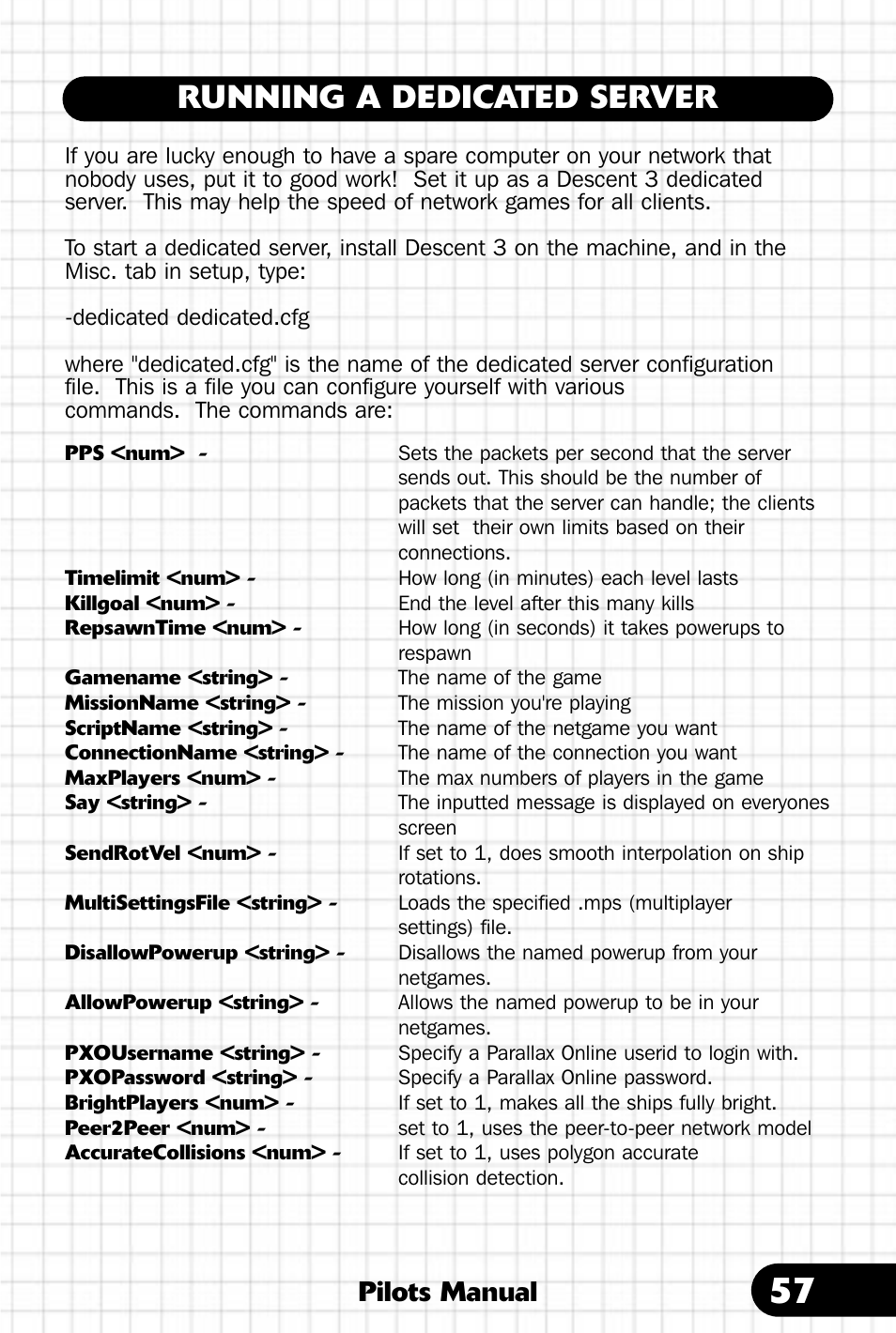 Running a dedicated server, Pilots manual | Saitek III User Manual | Page 58 / 66