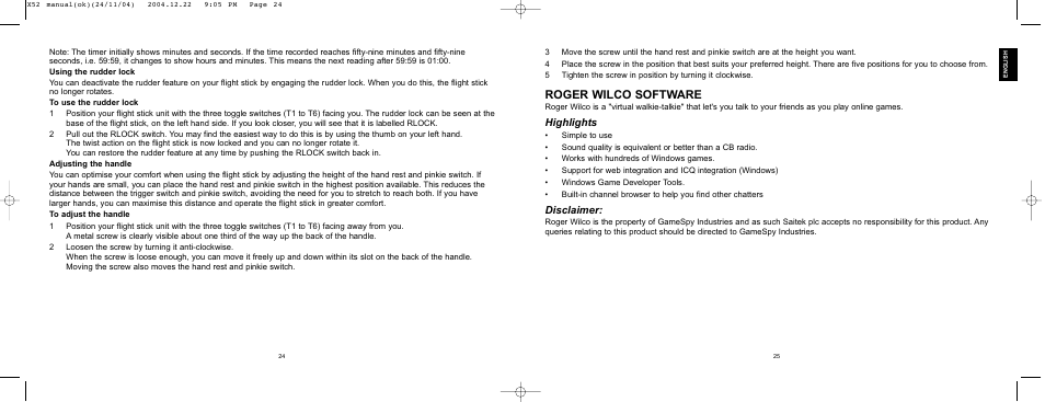 Roger wilco software, Highlights, Disclaimer | Saitek X52 User Manual | Page 12 / 77