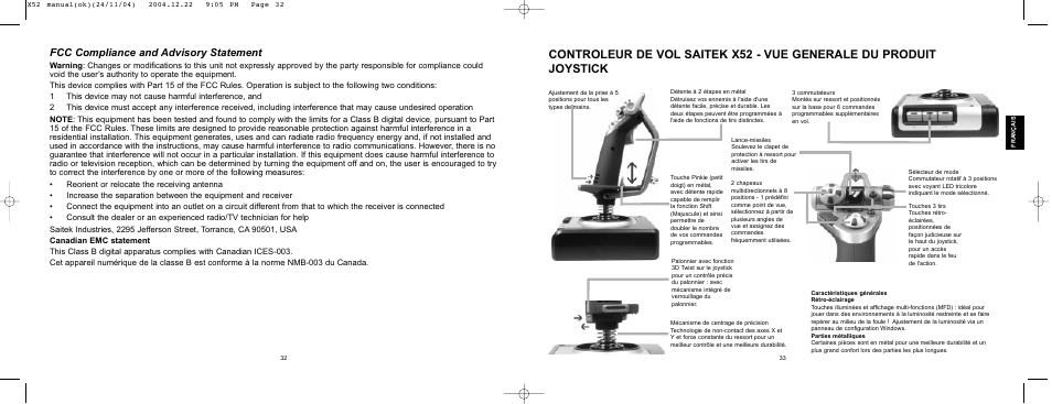 Fcc compliance and advisory statement | Saitek X52 User Manual | Page 16 / 77