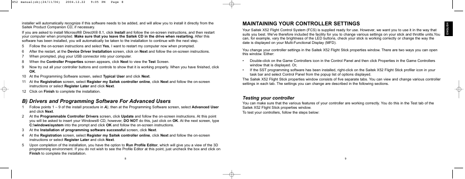 Maintaining your controller settings, Testing your controller | Saitek X52 User Manual | Page 4 / 77