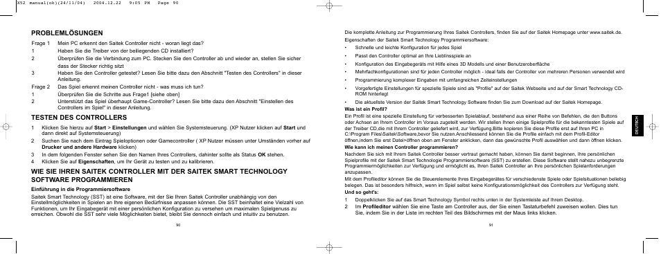 Probleml…sungen, Testen des controllers | Saitek X52 User Manual | Page 45 / 77