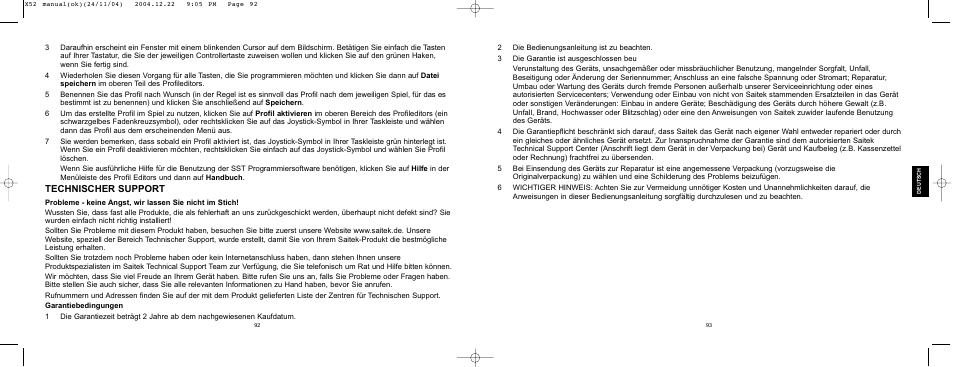 Technischer support | Saitek X52 User Manual | Page 46 / 77