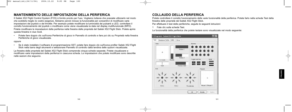 Collaudo della periferica, Mantenimento delle impostazioni della periferica | Saitek X52 User Manual | Page 50 / 77