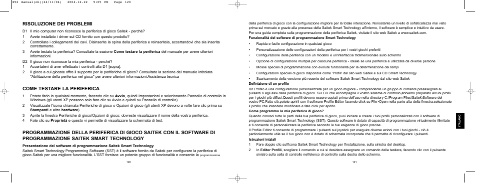 Risoluzione dei problemi, Come testare la periferica | Saitek X52 User Manual | Page 60 / 77