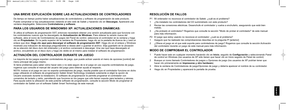Resoluciîn de fallos, Modo de comprobar el controlador, Activaciîn del controlador durante un juego | Saitek X52 User Manual | Page 74 / 77