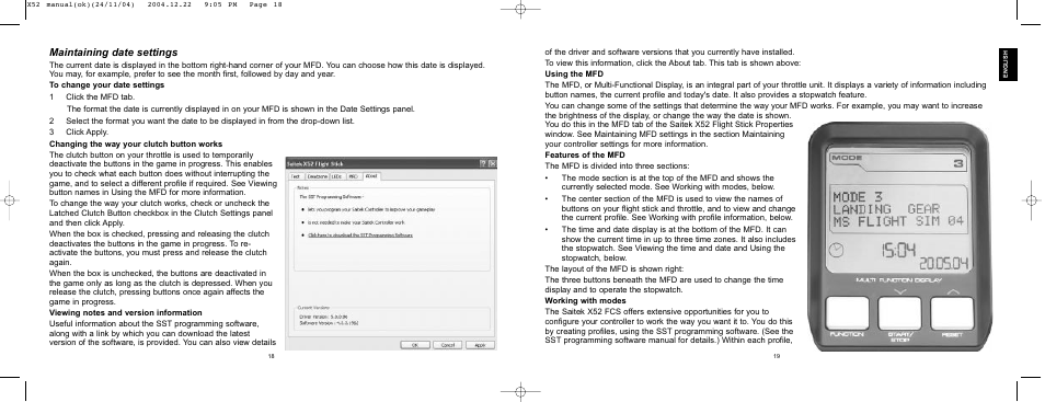 Maintaining date settings | Saitek X52 User Manual | Page 9 / 77