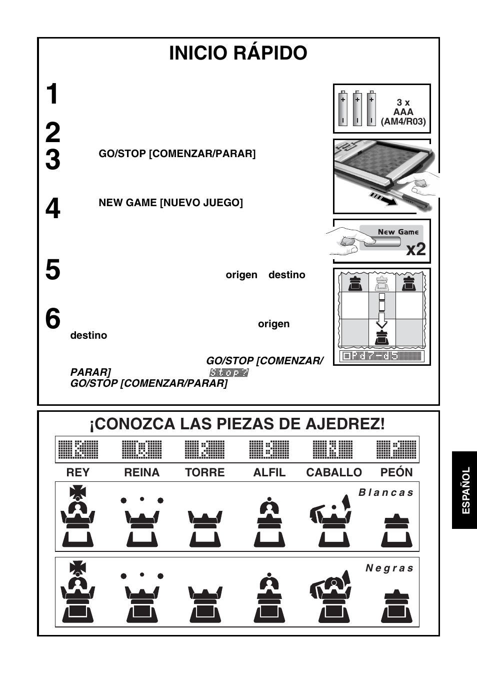 K` q` r` b` n` p, Inicio rápido | Saitek Mephisto Touch Screen Travel Chess User Manual | Page 133 / 208