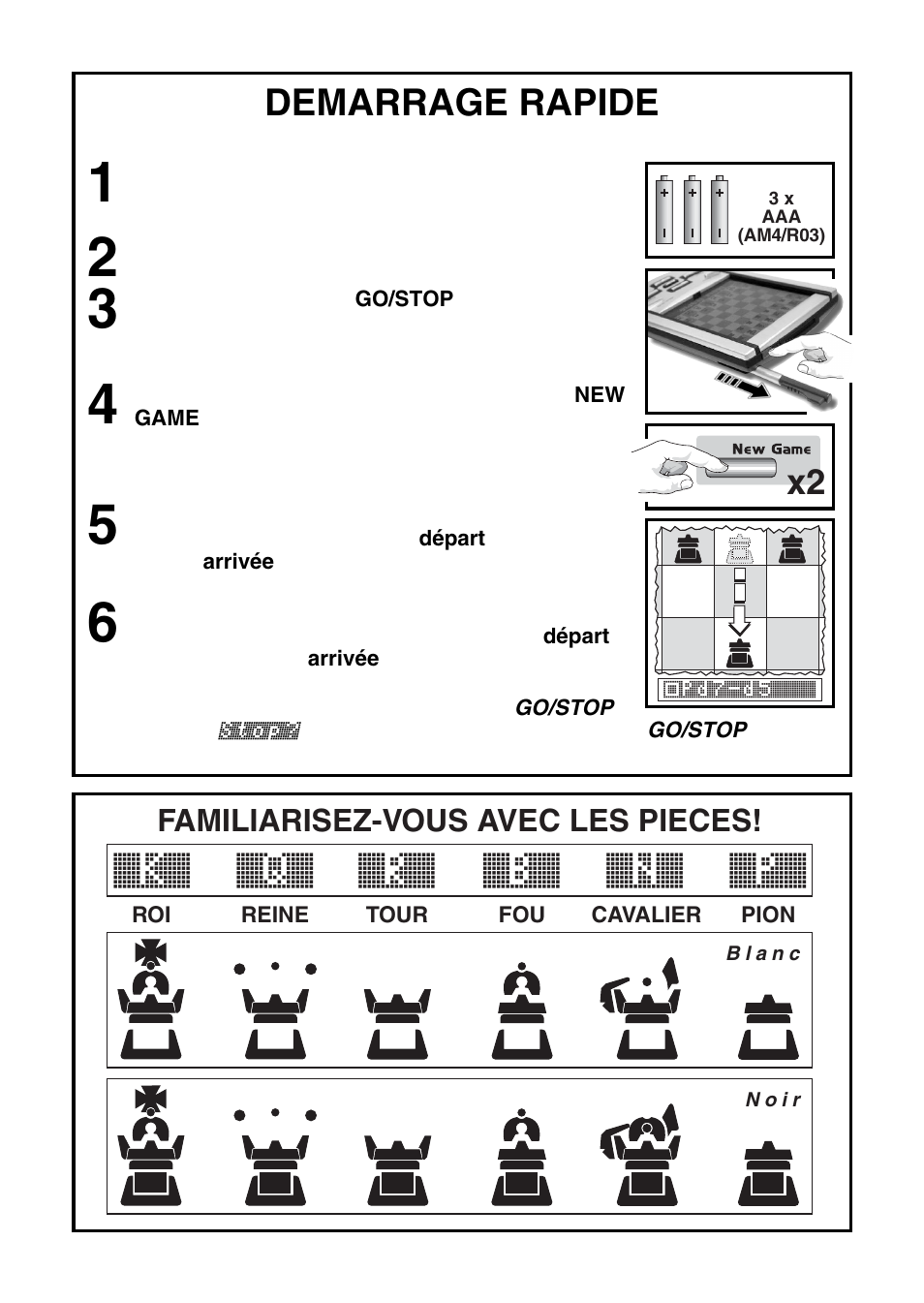 K` q` r` b` n` p, Demarrage rapide | Saitek Mephisto Touch Screen Travel Chess User Manual | Page 62 / 208