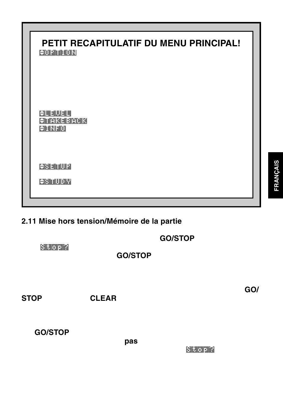 Petit recapitulatif du menu principal | Saitek Mephisto Touch Screen Travel Chess User Manual | Page 71 / 208