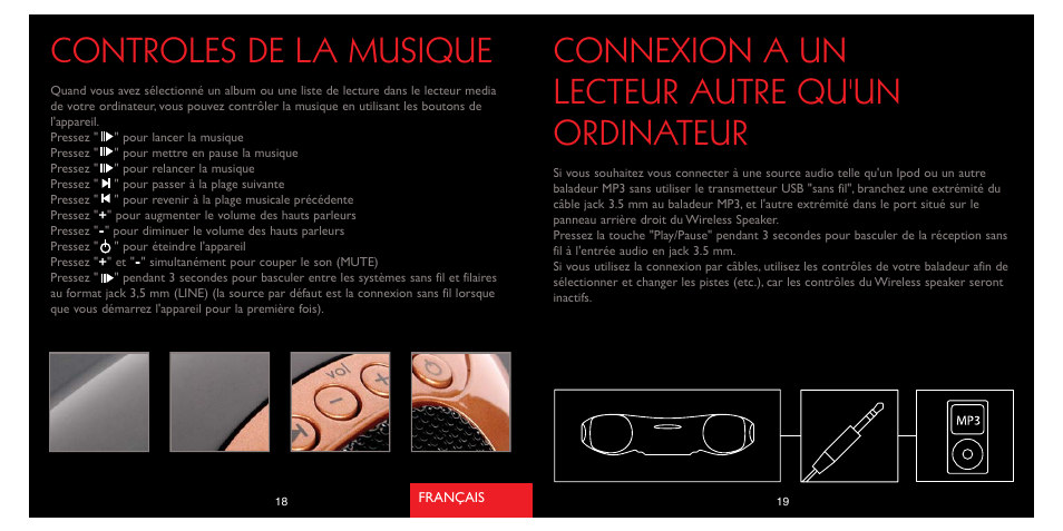 Connexion a un lecteur autre qu'un ordinateur, Controles de la musique | Saitek A-250 User Manual | Page 11 / 37