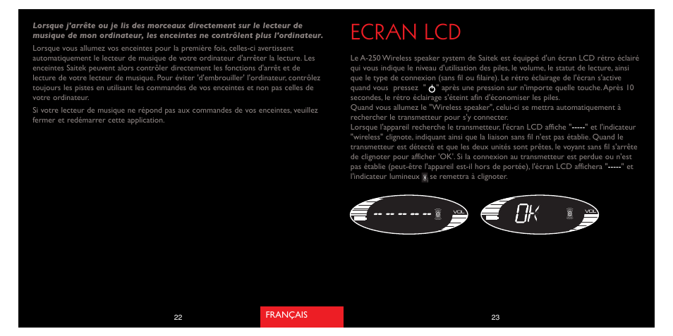 Ecran lcd | Saitek A-250 User Manual | Page 13 / 37