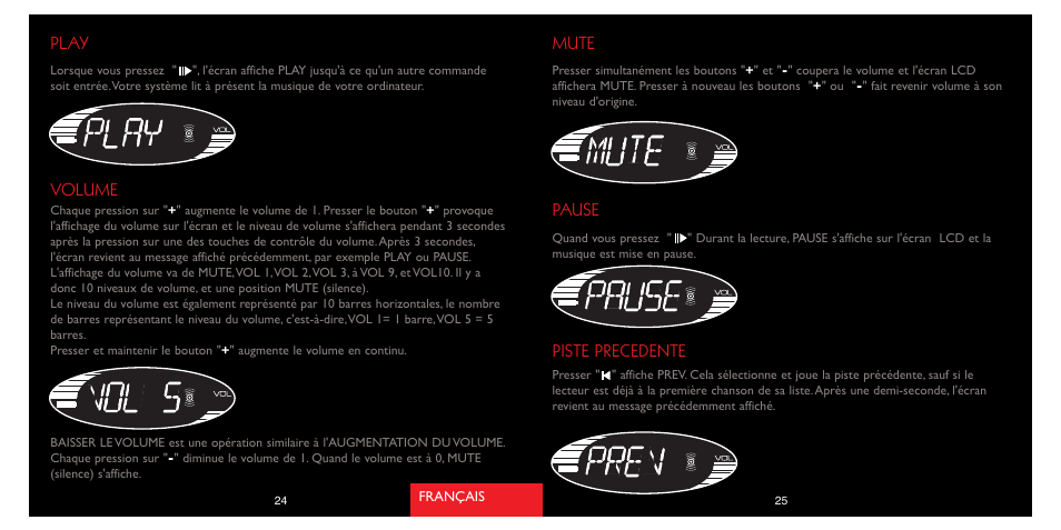 Mute pause, Piste precedente, Play volume | Saitek A-250 User Manual | Page 14 / 37