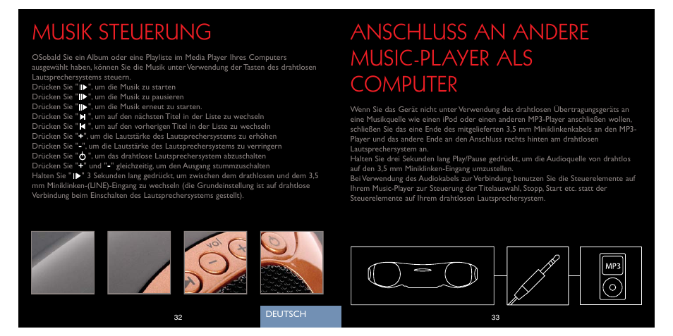 Anschluss an andere music-player als computer, Musik steuerung | Saitek A-250 User Manual | Page 18 / 37