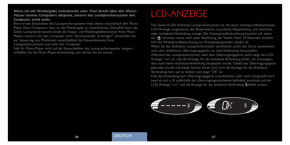 Lcd-anzeige | Saitek A-250 User Manual | Page 20 / 37