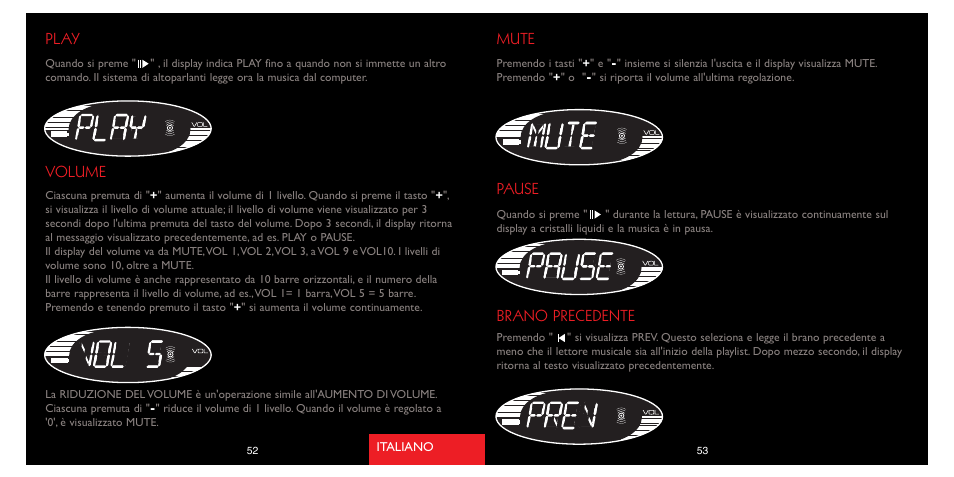 Mute pause, Brano precedente, Play volume | Saitek A-250 User Manual | Page 28 / 37