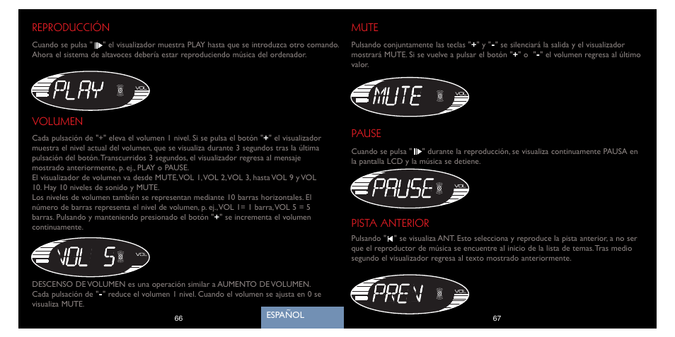 Mute pause, Pista anterior, Reproducción volumen | Saitek A-250 User Manual | Page 35 / 37