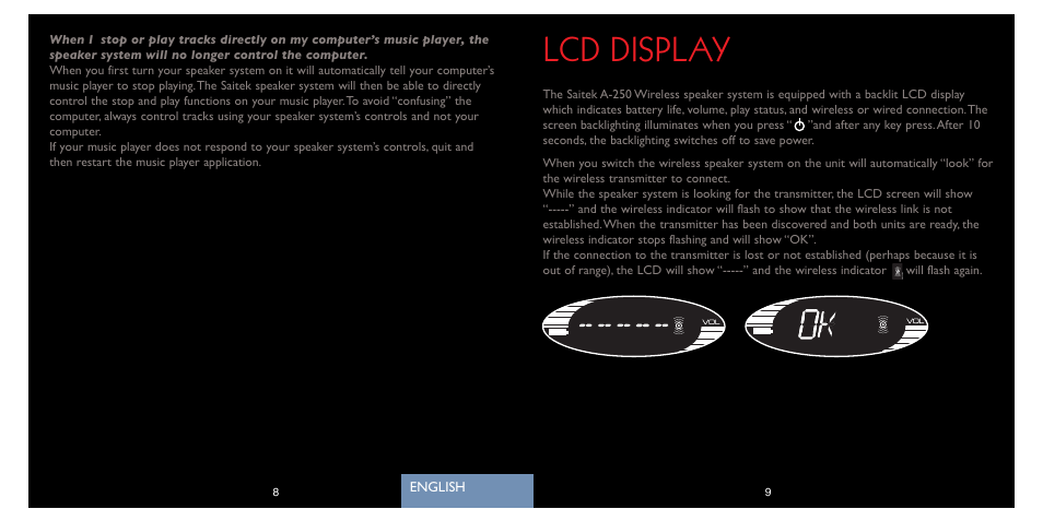 Lcd display | Saitek A-250 User Manual | Page 6 / 37