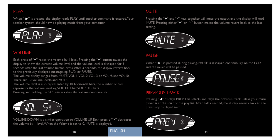 Mute pause, Previous track, Play volume | Saitek A-250 User Manual | Page 7 / 37