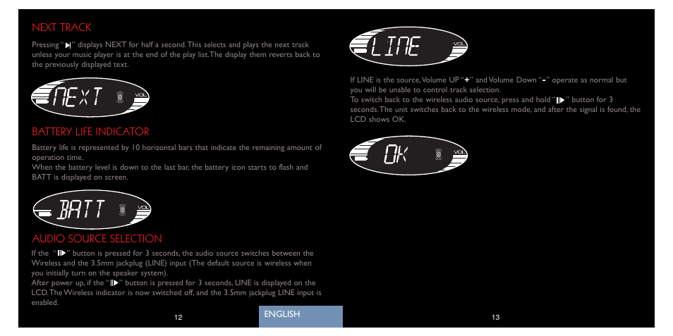 Next track battery life indicator, Audio source selection | Saitek A-250 User Manual | Page 8 / 37