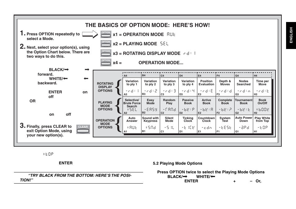 The basics of option mode: here’s how | Saitek chess User Manual | Page 15 / 81