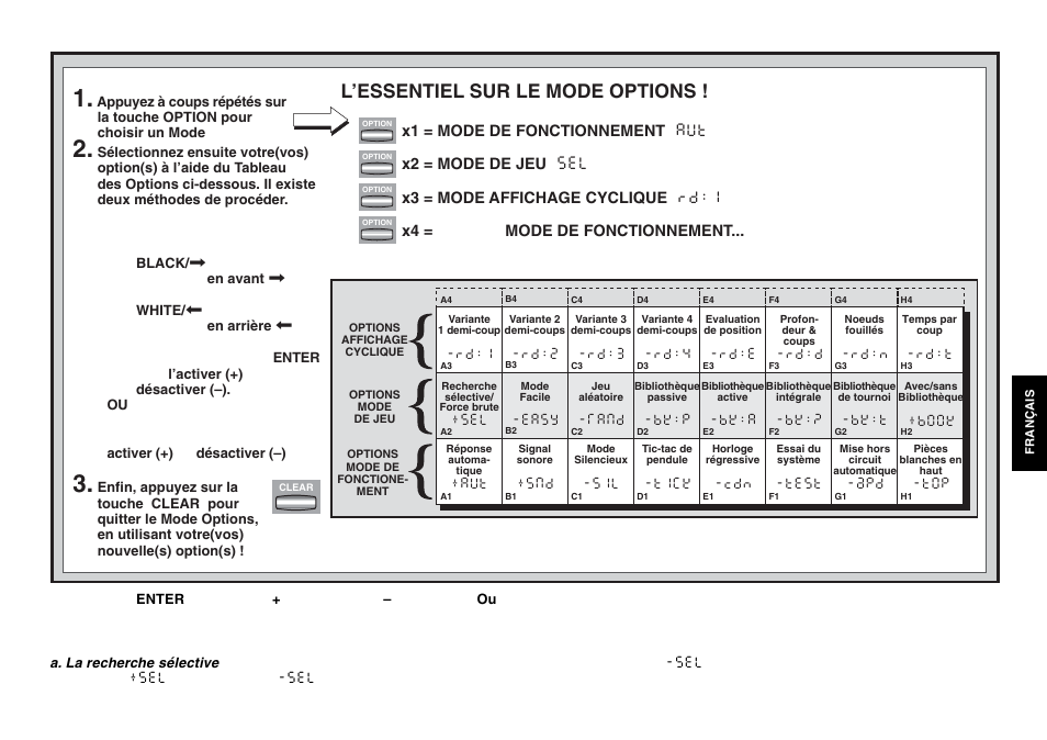 L’essentiel sur le mode options | Saitek chess User Manual | Page 55 / 81