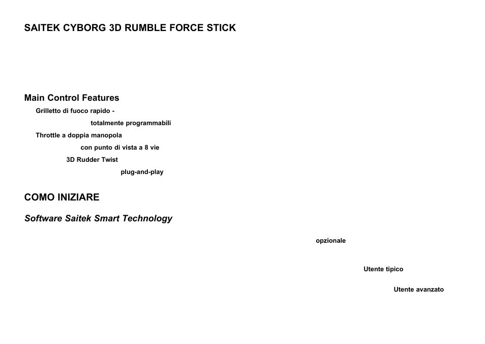 Saitek cyborg 3d rumble force stick, Como iniziare, Main control features | Software saitek smart technology | Saitek Cyborg 3D User Manual | Page 33 / 52