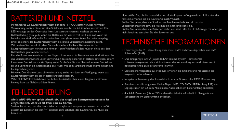 Batterien und netzteil fehlerbehebung, Technische informationen | Saitek iVenture A-200 User Manual | Page 10 / 17