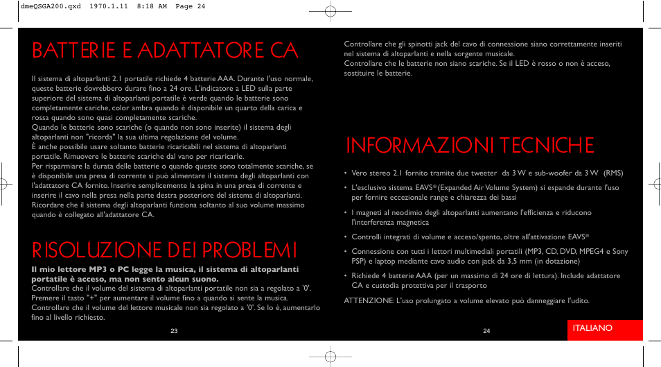 Informazioni tecniche, Batterie e adattatore ca risoluzione dei problemi | Saitek iVenture A-200 User Manual | Page 13 / 17