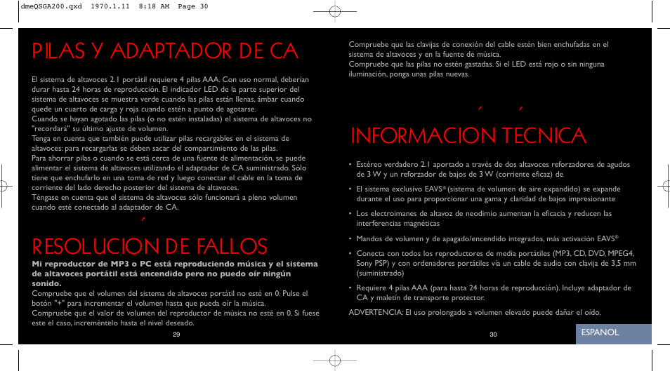 Información técnica, Pilas y adaptador de ca resolución de fallos | Saitek iVenture A-200 User Manual | Page 16 / 17