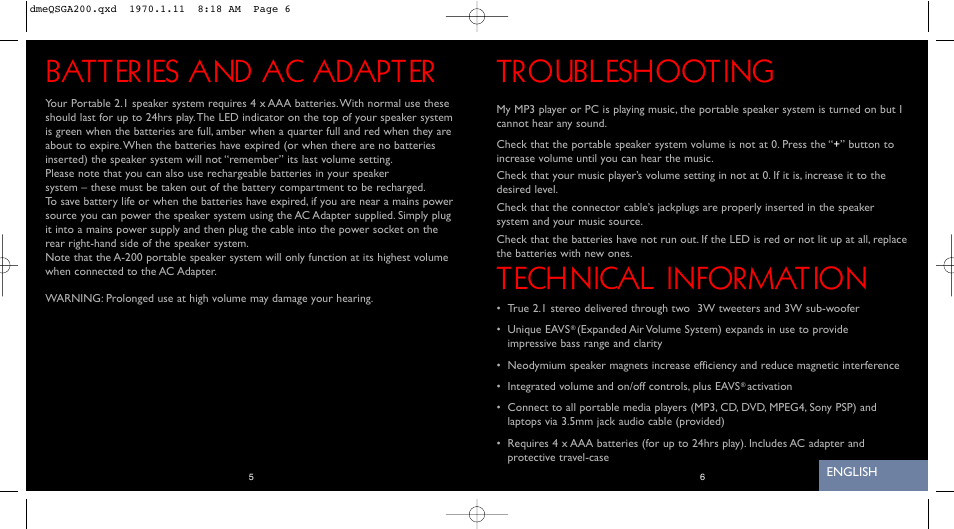 Batteries and ac adapter troubleshooting, Technical information | Saitek iVenture A-200 User Manual | Page 4 / 17