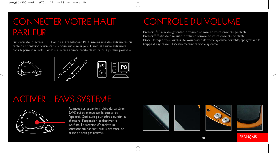 Connecter votre haut parleur, Activer l'eavs systeme, Controle du volume | Saitek iVenture A-200 User Manual | Page 6 / 17