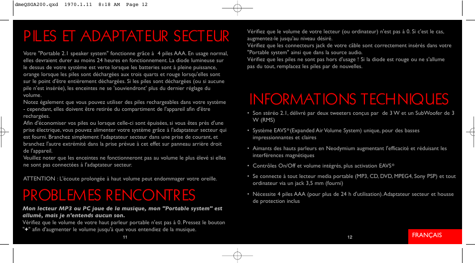 Piles et adaptateur secteur problemes rencontres, Informations techniques | Saitek iVenture A-200 User Manual | Page 7 / 17