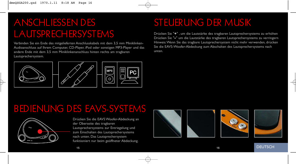 Anschliessen des lautsprechersystems, Bedienung des eavs-systems, Steuerung der musik | Saitek iVenture A-200 User Manual | Page 9 / 17