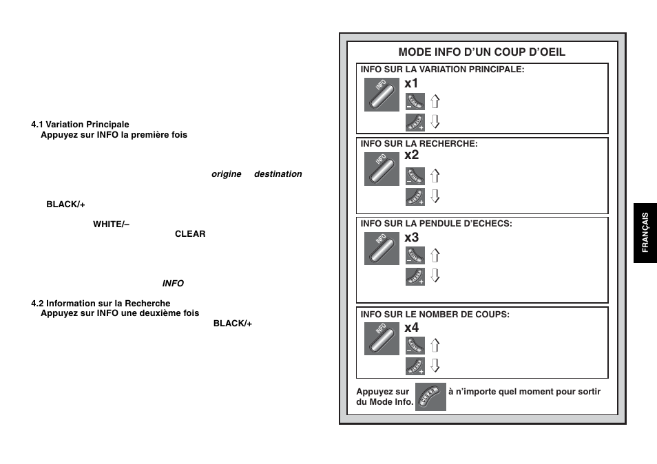 Mode info d’un coup d’oeil | Saitek Mephisto Expert Travel Chess User Manual | Page 53 / 107