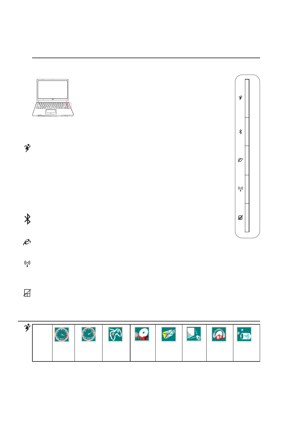 Instant launch keys and status indicators, Instant launch keys (right edge), Getting started | Internet launch key, Bluetooth key (optional), Power4 gear key (modes shown below), Pad-lock key, Wireless lan key (optional) | Asus W3A User Manual | Page 36 / 76
