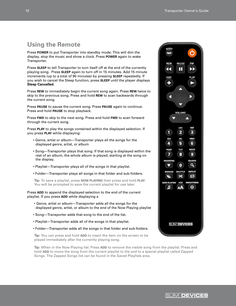 Using the remote | Slim Devices SLIM DEVICES User Manual | Page 12 / 36