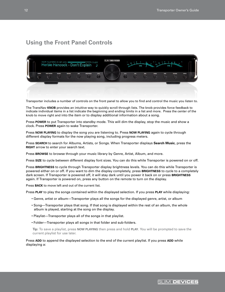 Using the front panel controls | Slim Devices SLIM DEVICES User Manual | Page 14 / 36