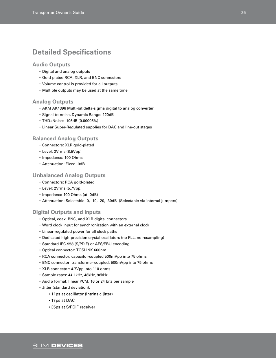 Detailed specifications | Slim Devices SLIM DEVICES User Manual | Page 27 / 36