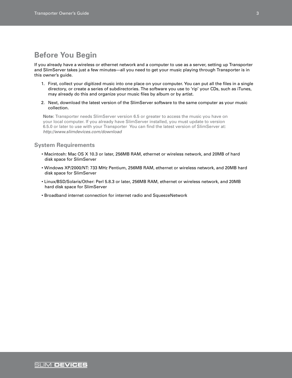 Before you begin, System requirements | Slim Devices SLIM DEVICES User Manual | Page 5 / 36