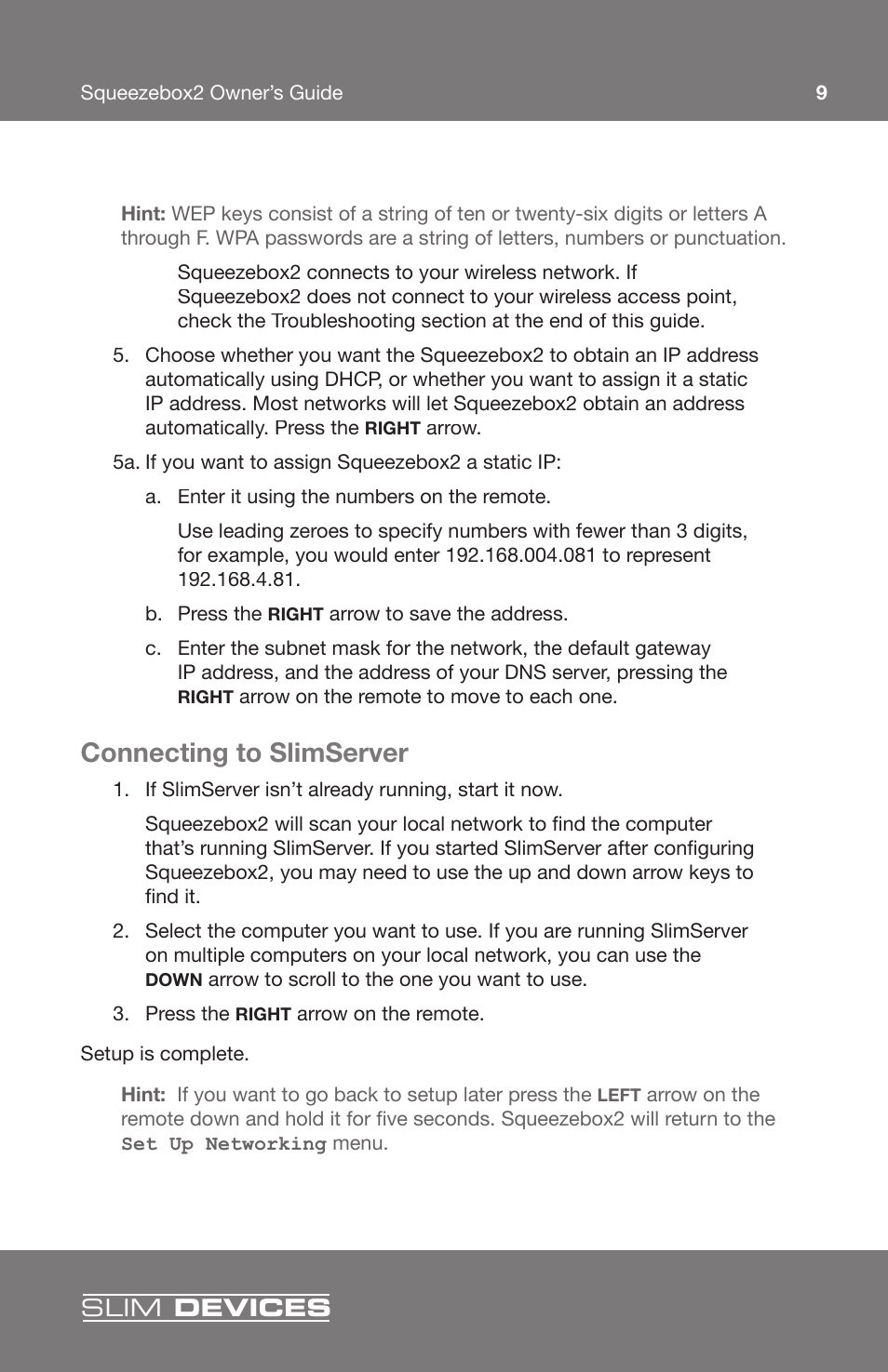 Connecting to slimserver, Slim devices | Slim Devices 2 User Manual | Page 11 / 28