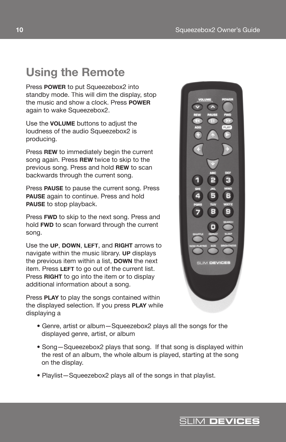 Using the remote, Slim devices | Slim Devices 2 User Manual | Page 12 / 28