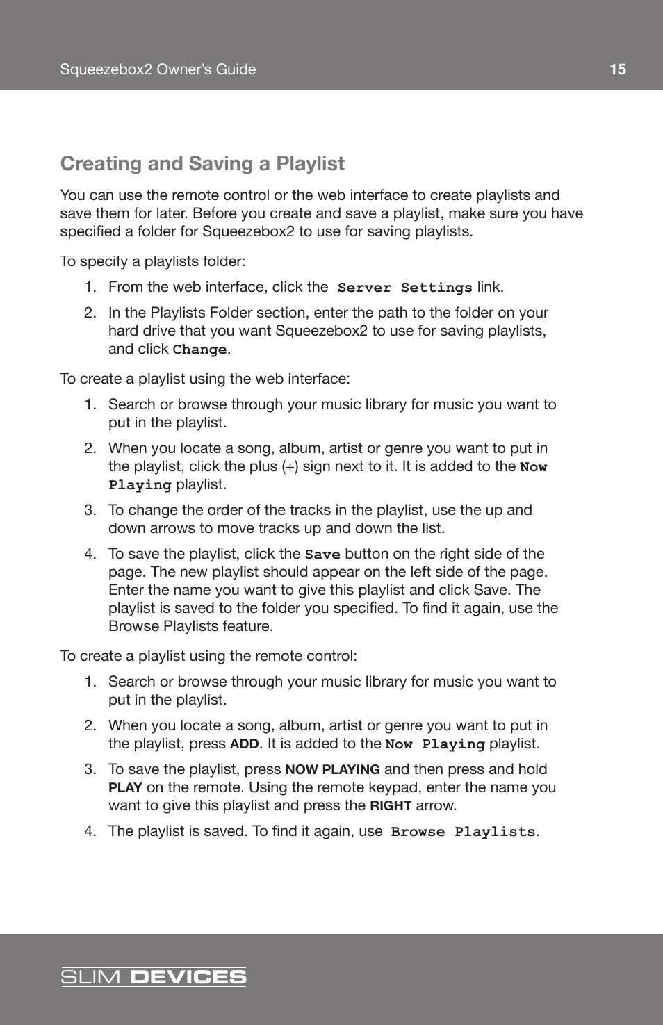 Creating and saving a playlist, Slim devices | Slim Devices 2 User Manual | Page 17 / 28